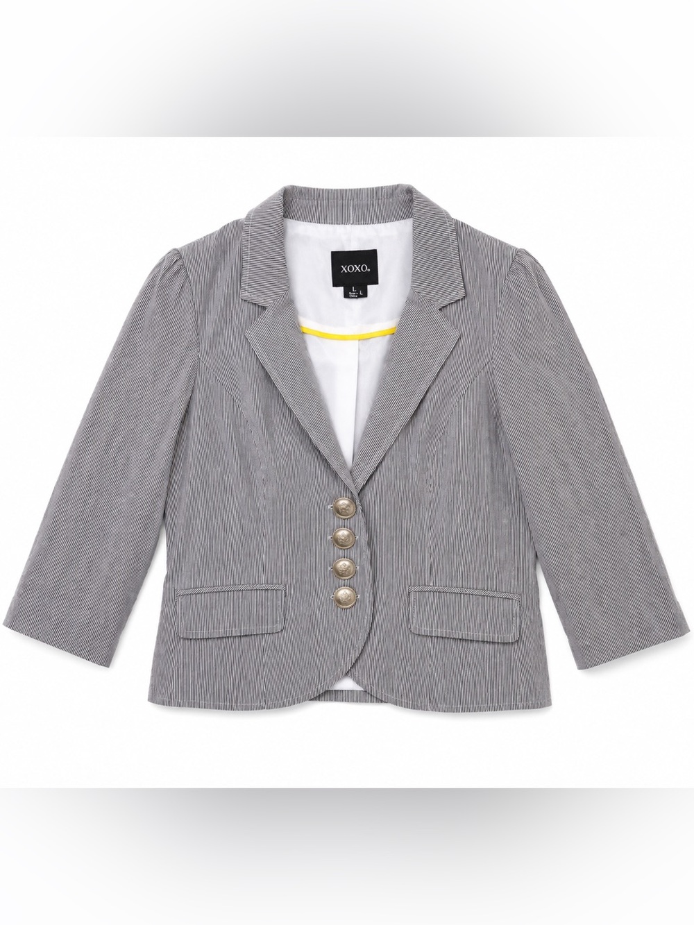 XOXO Y2K Pinstripe Cropped Blazer L Office Siren Preppy 3/4 Sleeve Jacket